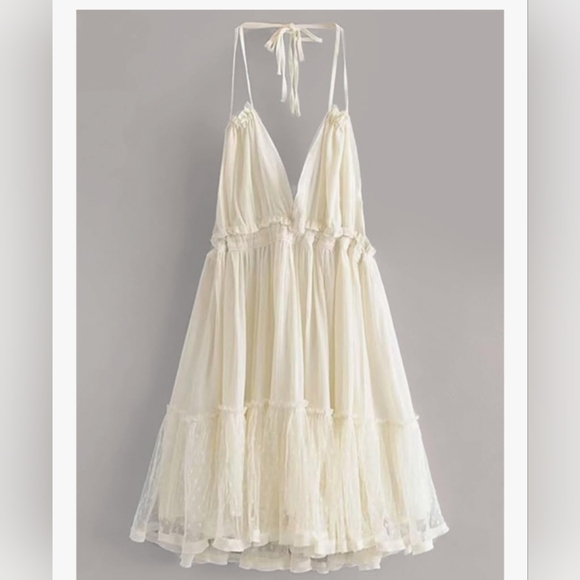 Dresses & Skirts - NWOT. Cream Tiered Ruffled Sundress with Plunge Neckline
